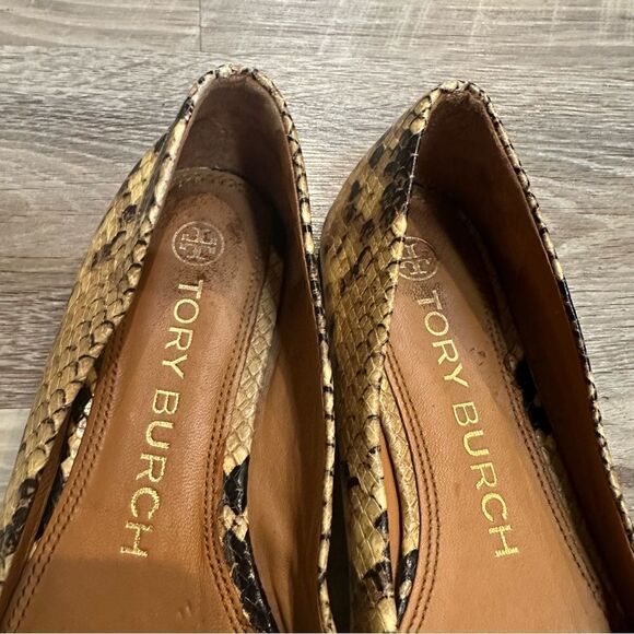 TORY BURCH Ballet Flats Size 6.5 Leather Georgia Snakeskin Animal Print - Picture 4 of 12